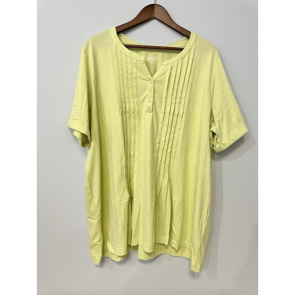American Sweetheart 3X NEW Pleated Button Front Blouse Highlighter Yellow Bright